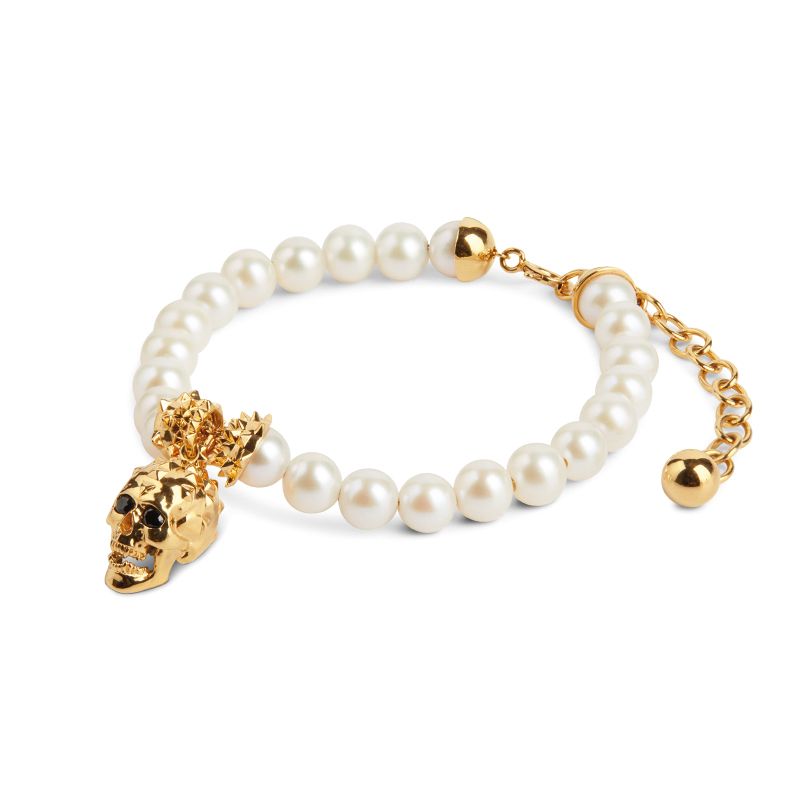 Skull & Ivory Pearl Bracelet - Gold